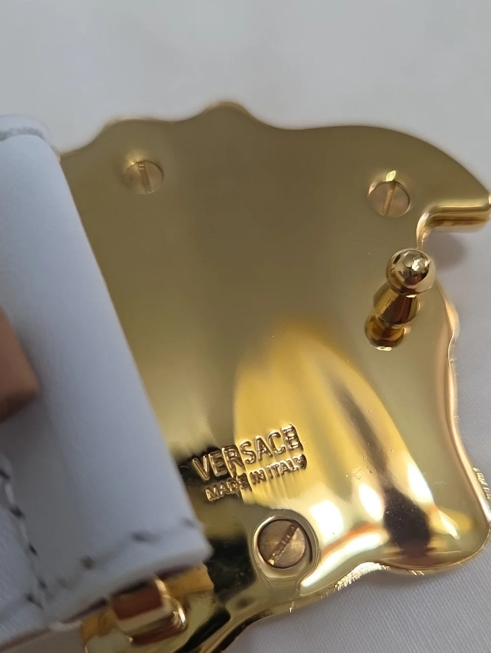 Versace White Leather Belt with Gold 3D Medusa Buckle